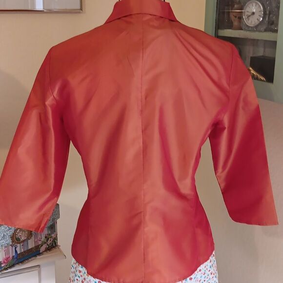 Anne Klein Vibrant Orange/Persimmon Silk Blouse. Dupioni. Versatile - Picture 7 of 11